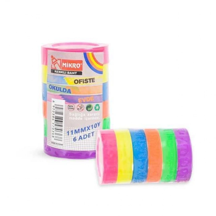 Hubrendy Bez 11mmx10Y Renkli Bant 6lı