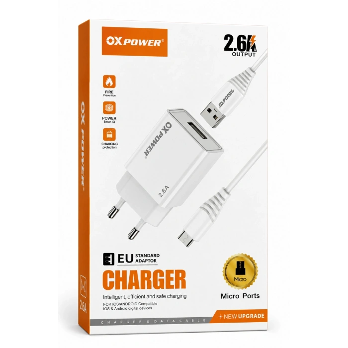 Hubrendy Bez 2.6A USB Sarj Adaptoru + Micro USB Sarj Kablosu (EU)