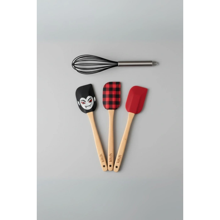 Hubrendy Bez 4?lü Silikon Spatula ve Çırpıcı Seti Karışık Renk