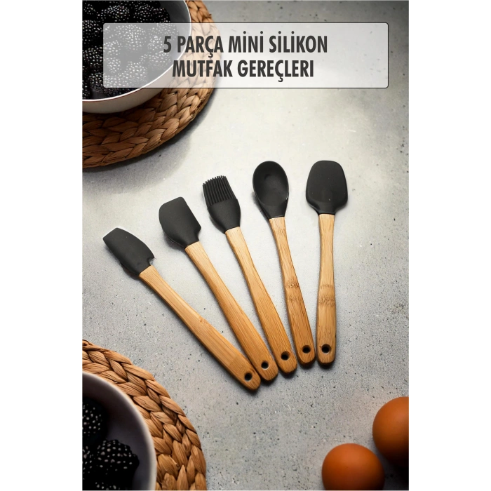 Hubrendy Bez 5 Parça Bambu Saplı Mini Supatula Seti