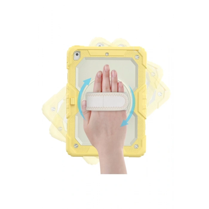 Hubrendy Bez Apple iPad 10.2 (7.nesil) Kılıf Strap New Tablet Kapak - Sarı