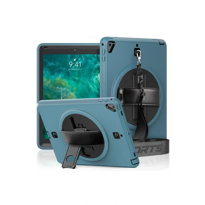 Hubrendy Bez Apple iPad 5 Air 9.7 Kılıf Strap-C Otterbox Tablet Kapak - Mavi