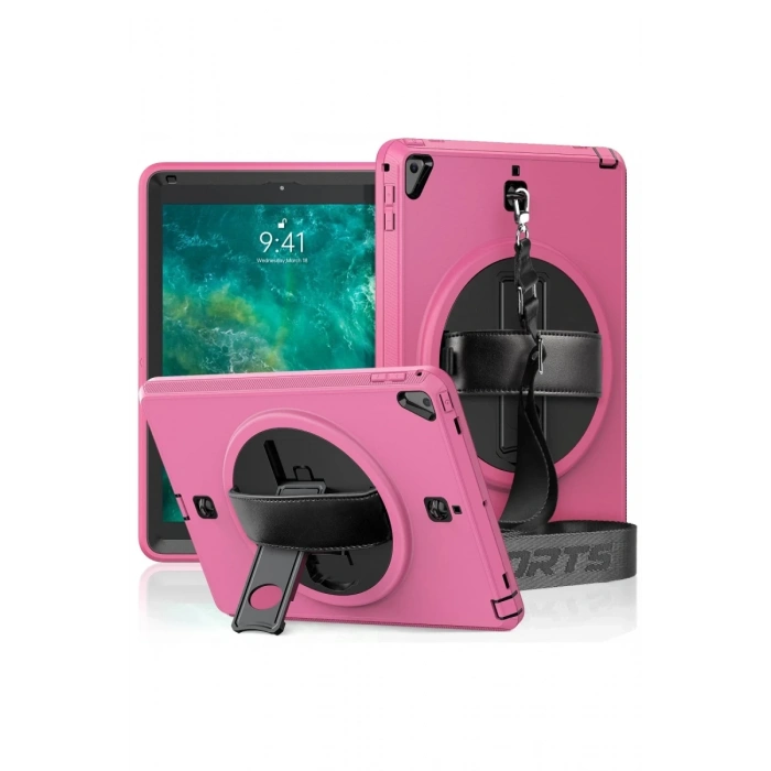 Hubrendy Bez Apple iPad 5 Air 9.7 Kılıf Strap-C Otterbox Tablet Kapak - Pembe