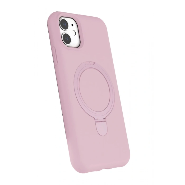 Hubrendy Bez Apple iPhone 11 Regal Magsafe Standlı Kapak - Açık Pembe