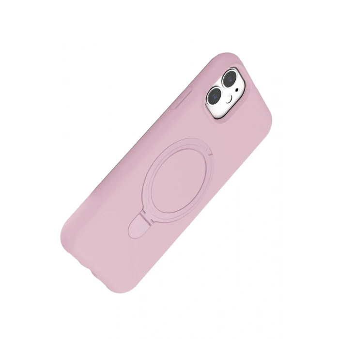 Hubrendy Bez Apple iPhone 11 Regal Magsafe Standlı Kapak - Açık Pembe