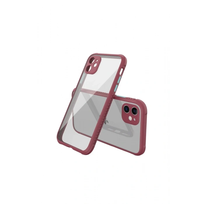 Hubrendy Bez Apple iPhone 12 Mini Kılıf Miami Şeffaf Silikon - Fuşya