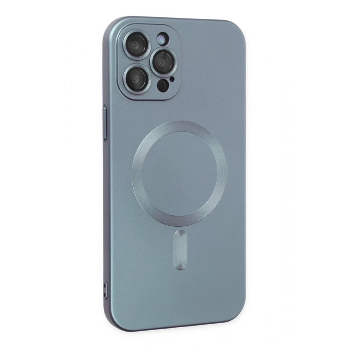 Hubrendy Bez Apple iPhone 12 Pro Max Kılıf Moshi Lens Magneticsafe Silikon - Sierra Blue