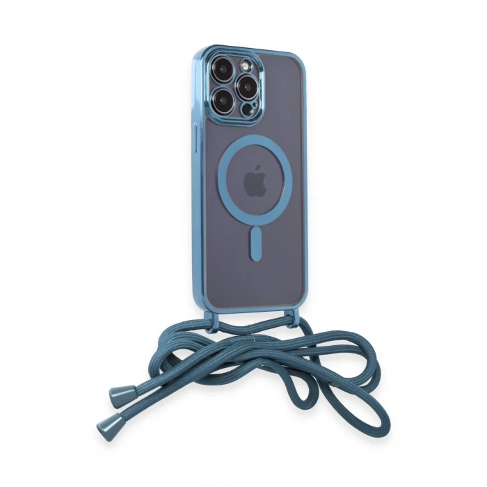Hubrendy Bez Apple iPhone 13 Pro Max Kılıf Divo Lazer Askılı Magsafe Kapak - Sierra Blue