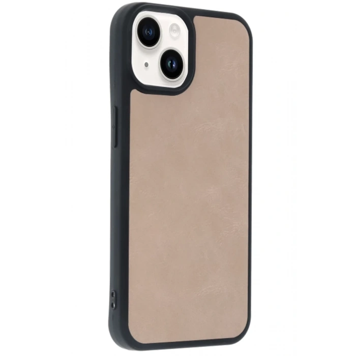 Hubrendy Bez Apple iPhone 14 Kılıf Aras Deri Kapak - Pudra