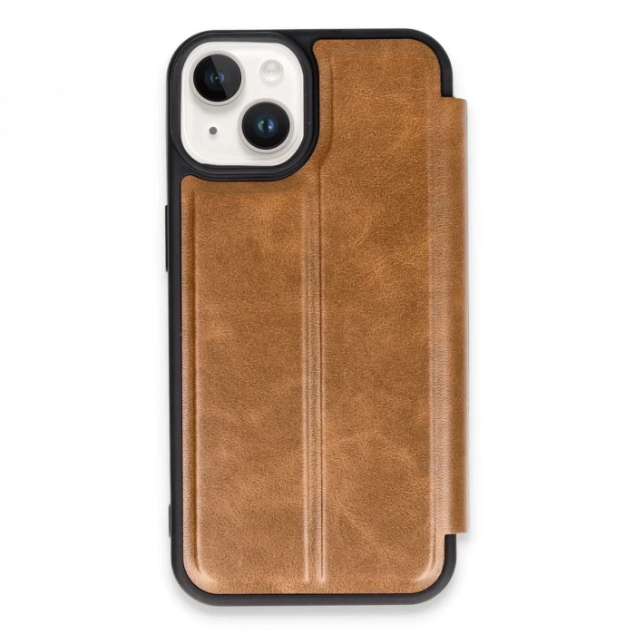 Hubrendy Bez Apple iPhone 14 Kılıf Flip Cover - Taba