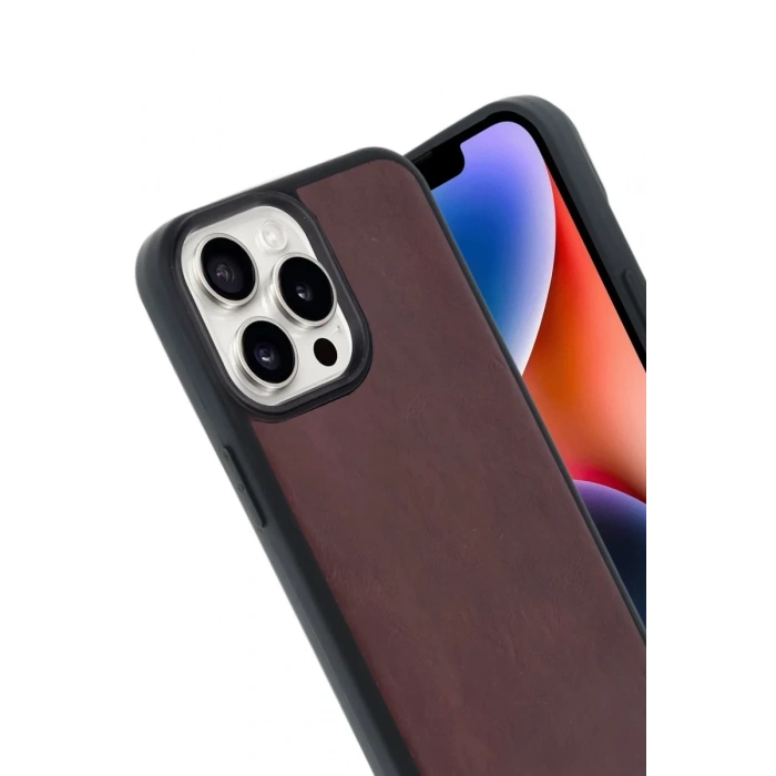 Hubrendy Bez Apple iPhone 14 Pro Max Kılıf Aras Deri Kapak - Bordo