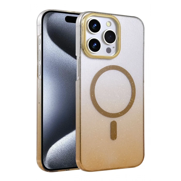Hubrendy Bez Apple iPhone 15 Pro Max Glossy Magsafe Kapak - Çöl Titanyum