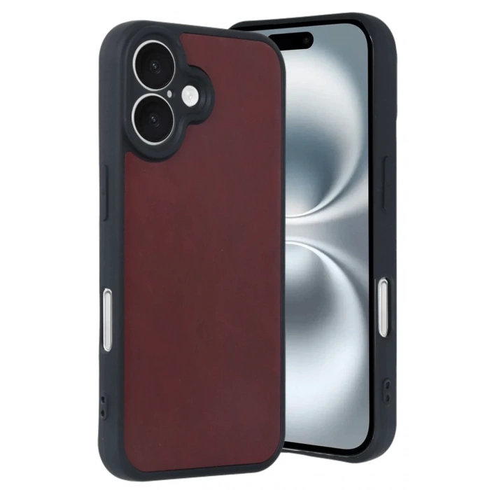 Hubrendy Bez Apple iPhone 16 Kılıf Aras Deri Kapak - Bordo