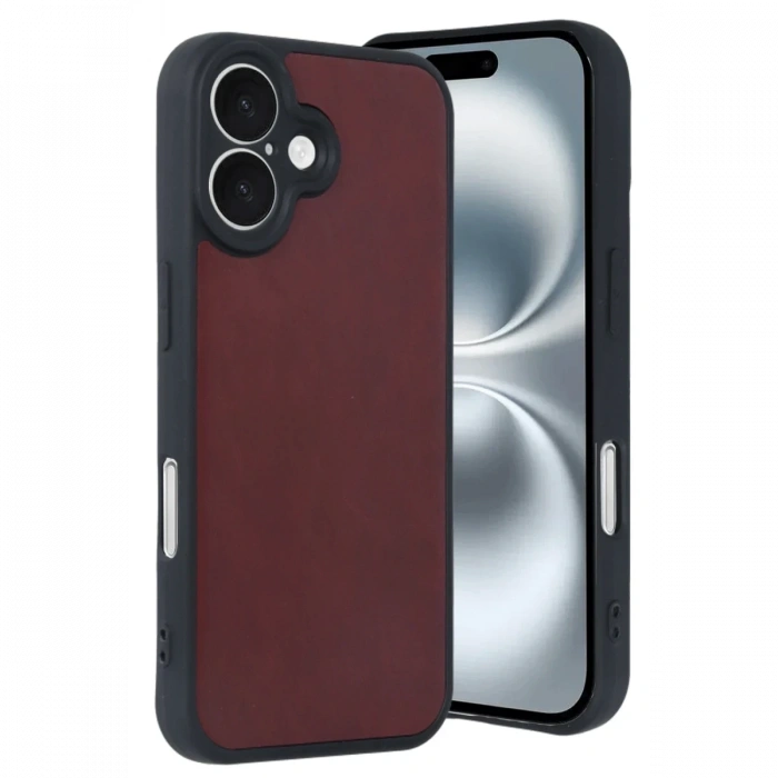 Hubrendy Bez Apple iPhone 16 Kılıf Aras Deri Kapak - Bordo