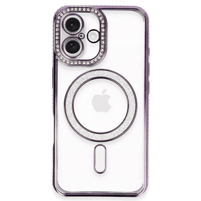 Hubrendy Bez Apple iPhone 16 Kılıf Joke Simli Magneticsafe Kılıf - Derin Mor