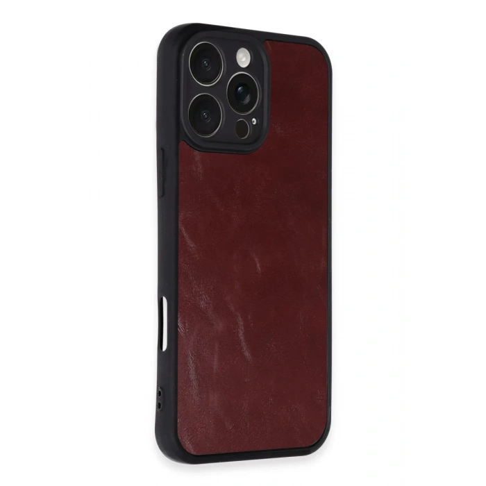 Hubrendy Bez Apple iPhone 16 Pro Max Kılıf Aras Deri Kapak - Bordo