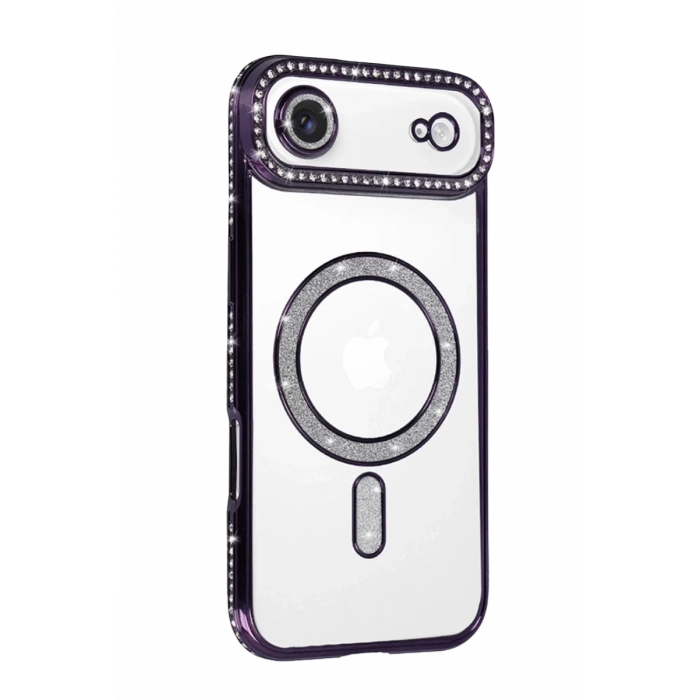 Hubrendy Bez Apple iPhone 17 Air Joke Simli Magneticsafe Kılıf - Derin Mor
