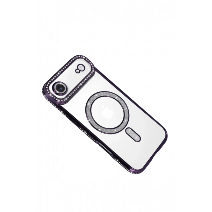 Hubrendy Bez Apple iPhone 17 Air Joke Simli Magneticsafe Kılıf - Derin Mor