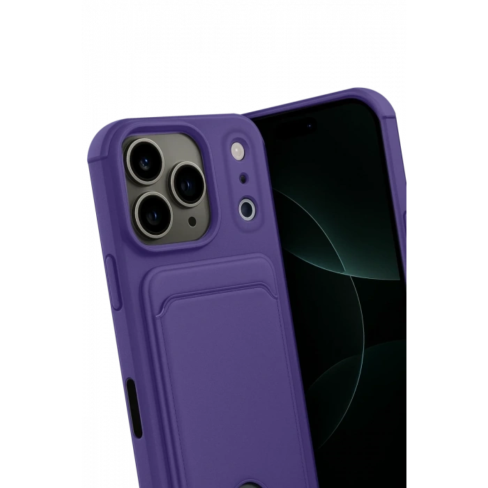Hubrendy Bez Apple iPhone 17 Pro Kelvin Kartvizitli Silikon - Derin Mor