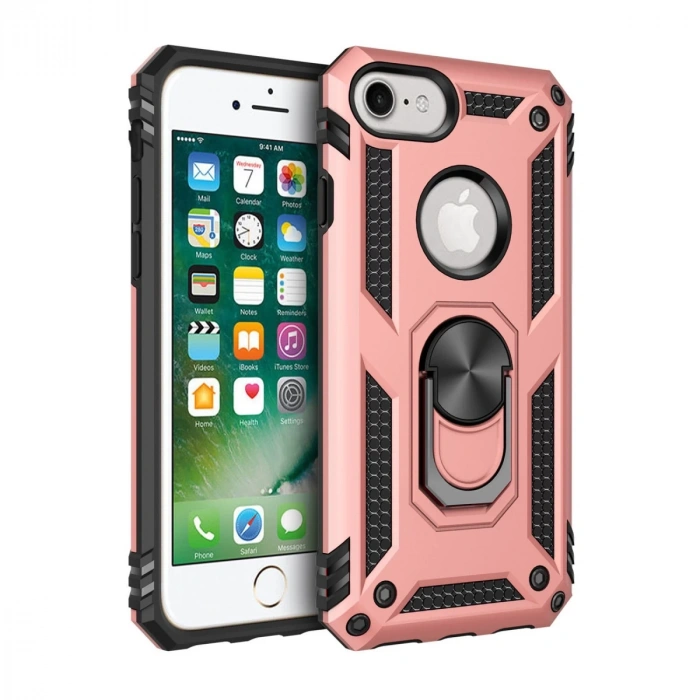 Hubrendy Bez Apple iPhone 7 Kılıf Sofya Yüzüklü Silikon Kapak - Rose