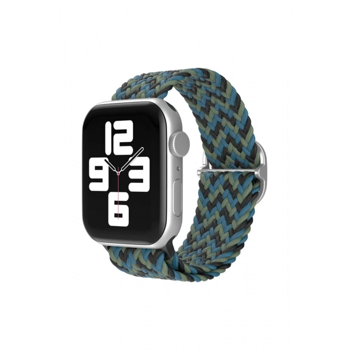 Hubrendy Bez Apple Watch 38mm Star Kordon - Zigzag Mavi-Yeşil
