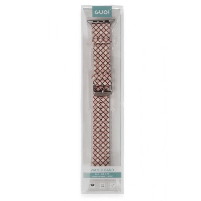 Hubrendy Bez Apple Watch 42mm Karo Motif Kordon - Pembe
