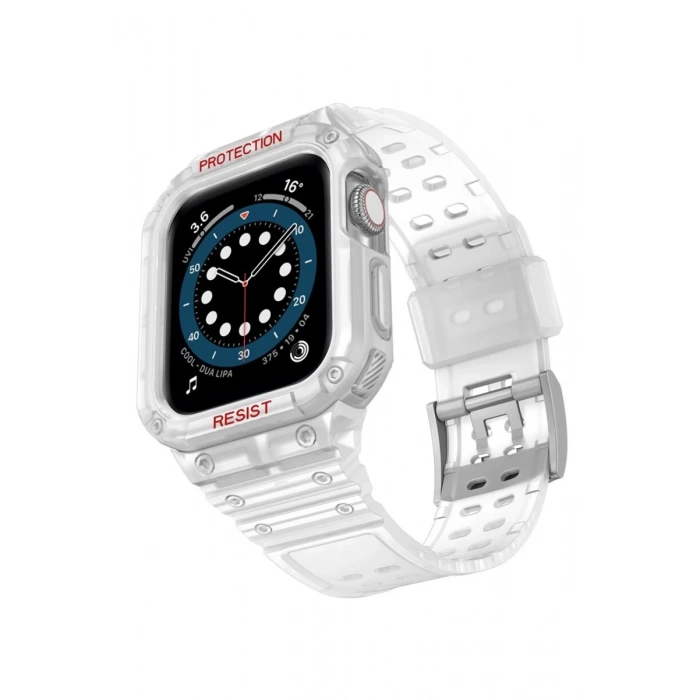 Hubrendy Bez Apple Watch 42mm KR401 Silikon Kordon - Şeffaf