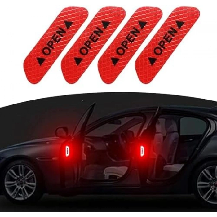Hubrendy Bez Araba Kapı Açık Uyarı Reflektörü Etiket Sticker 4lü 9.5x2.5cm Kırmızı