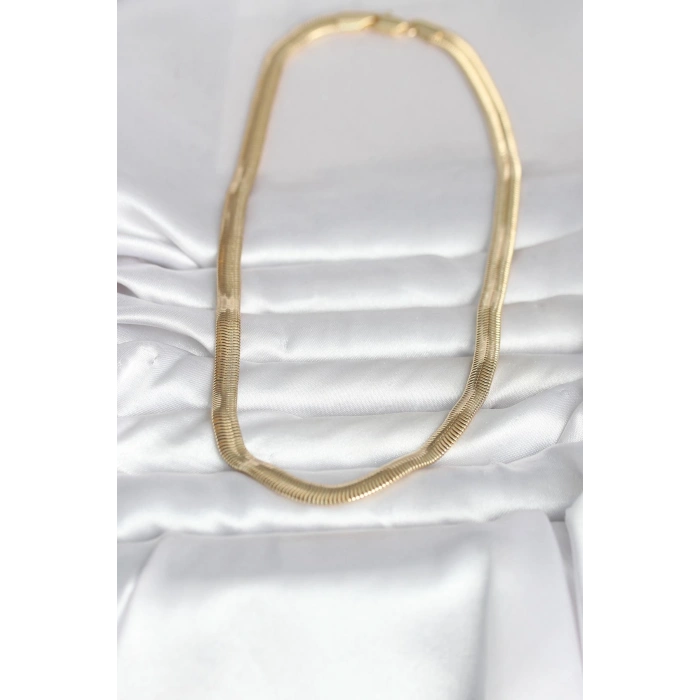 Hubrendy Bez CM 14K Gold Renk Kalın Yassı Yılan Zincir Model 45 cm Kadın Kolye