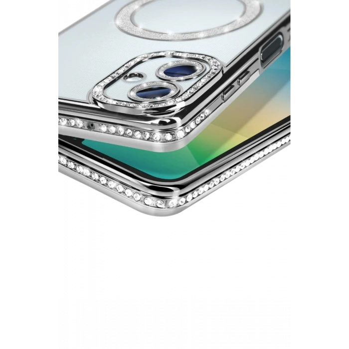 Hubrendy Bez Samsung Galaxy A06 Joke Simli Magneticsafe Kılıf - Gümüş