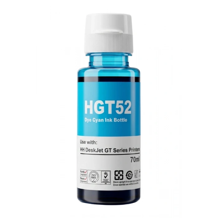 Hubrendy Bez Hp GT52C **Kutusuz** Moh54A Mavi Şişeli Mürekkep  70ml