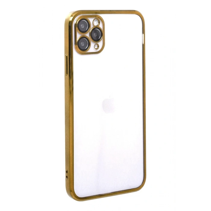 Hubrendy Bez Apple iPhone 11 Pro Kılıf Lensli Silikon - Gold