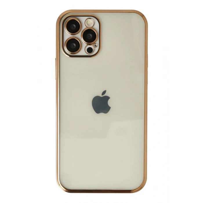 Hubrendy Bez Apple iPhone 12 Pro Max Kılıf Lensli Silikon - Gold