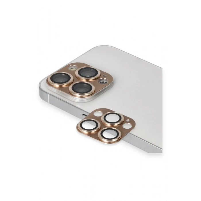 Hubrendy Bez Apple iPhone 13 Pro Max Pers Alüminyum Kamera Lens - Gold