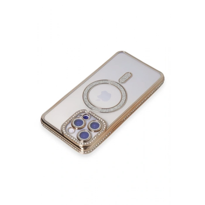 Hubrendy Bez Apple iPhone 15 Pro Max Kılıf Joke Simli Magneticsafe Kılıf - Gold