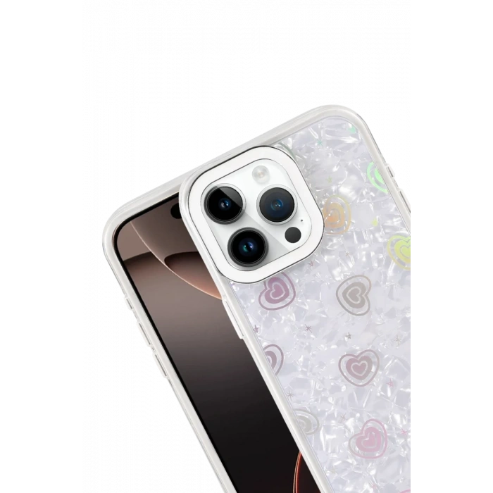 Hubrendy Bez Apple iPhone 15 Pro Max Lumi Desenli Kapak - Beyaz