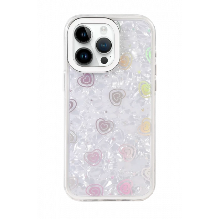 Hubrendy Bez Apple iPhone 15 Pro Max Lumi Desenli Kapak - Beyaz