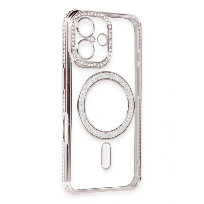 Hubrendy Bez Apple iPhone 16 Kılıf Joke Simli Magneticsafe Kılıf - Pembe