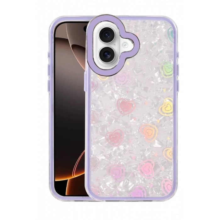 Hubrendy Bez Apple iPhone 16 Lumi Desenli Kapak - Mor