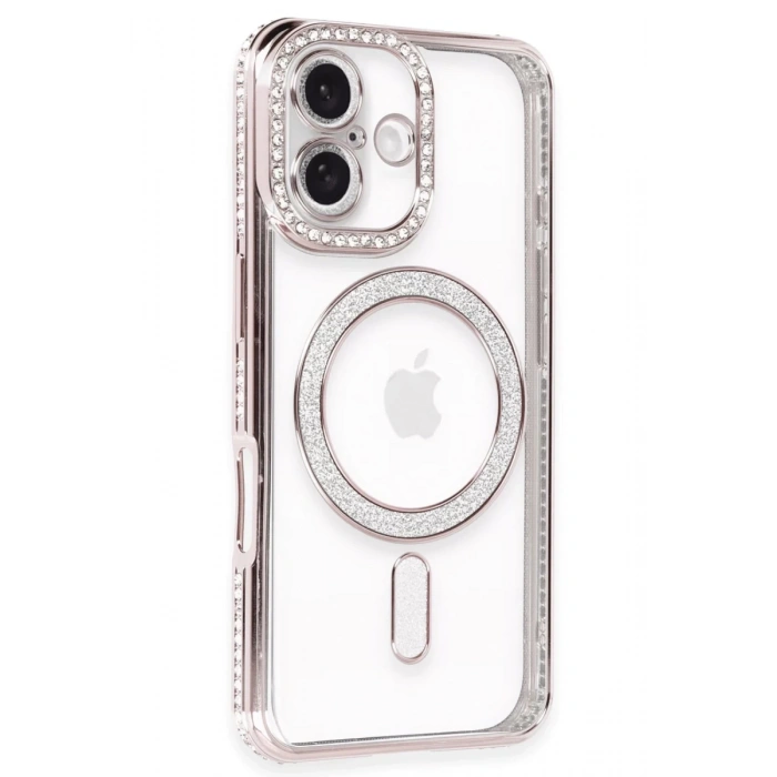 Hubrendy Bez Apple iPhone 16 Plus Kılıf Joke Simli Magneticsafe Kılıf - Pembe