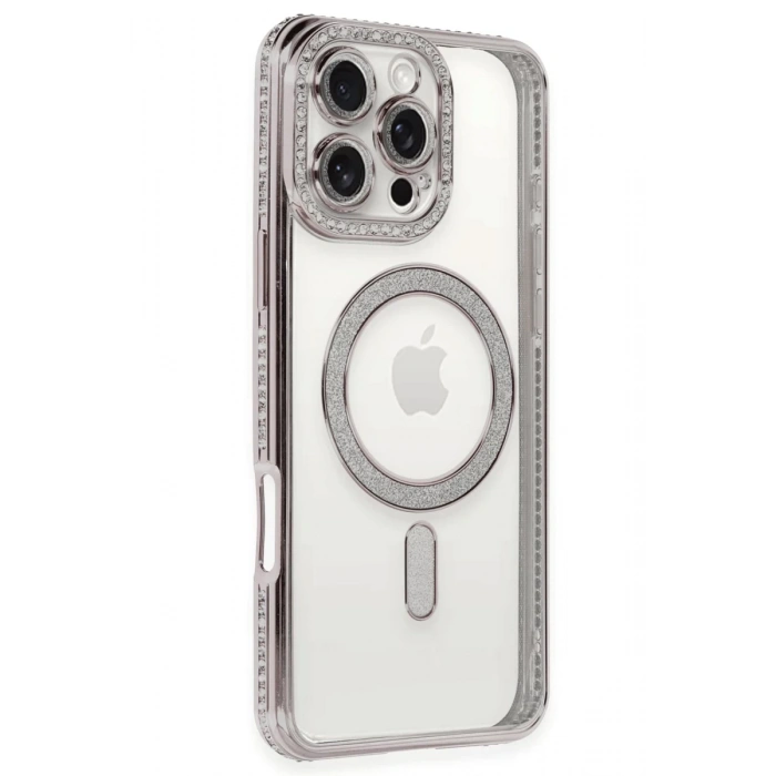 Hubrendy Bez Apple iPhone 16 Pro Kılıf Joke Simli Magneticsafe Kılıf - Pembe