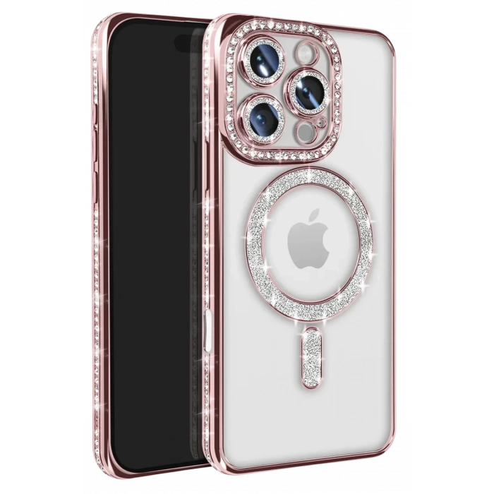 Hubrendy Bez Apple iPhone 16 Pro Max Kılıf Joke Simli Magneticsafe Kılıf - Pembe