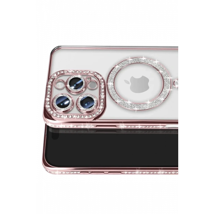 Hubrendy Bez Apple iPhone 16 Pro Max Kılıf Joke Simli Magneticsafe Kılıf - Pembe