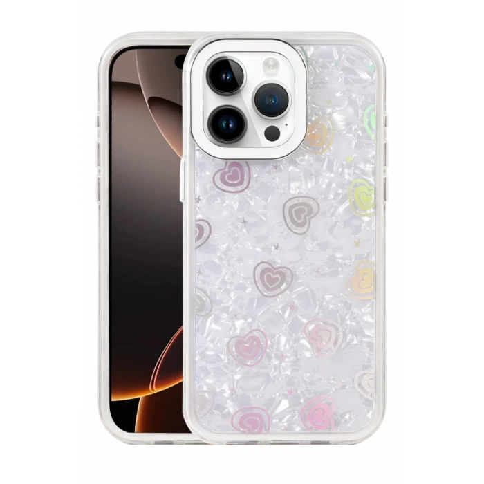 Hubrendy Bez Apple iPhone 16 Pro Max Lumi Desenli Kapak - Beyaz