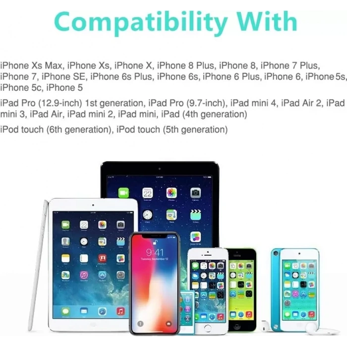 Hubrendy Bez iPhone Uyumlu İpad İpod Lightning 2.4A Hızlı Şarj Kablosu ve Data Kablosu 1