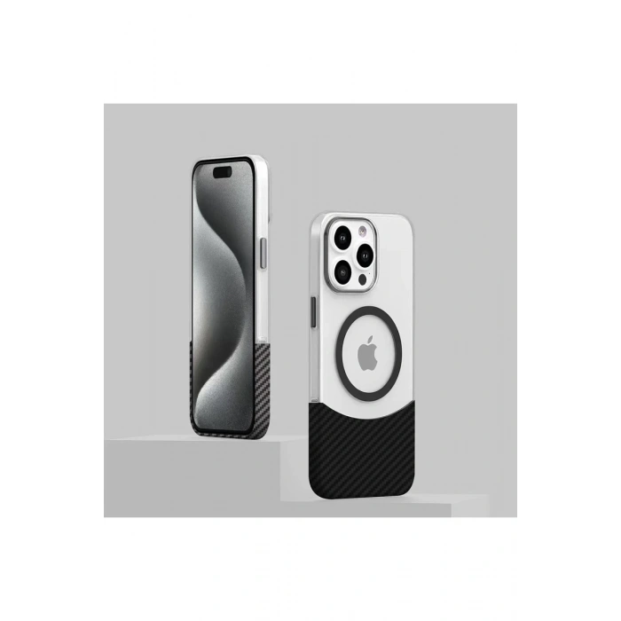 Hubrendy Bez Joko Apple iPhone 16 Carbon Puzzle Magsafe Kapak - Siyah