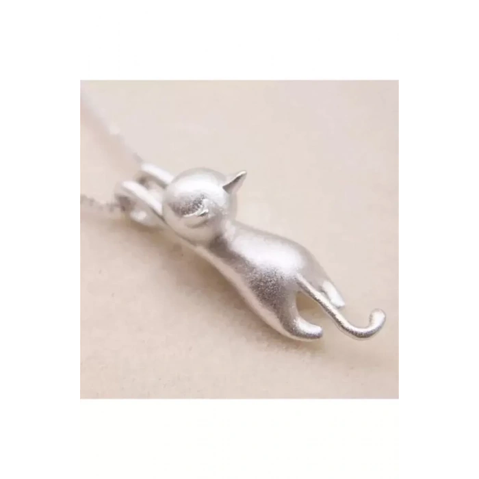 Hubrendy Bez Kolye Gümüş Tiny Sevimli Kedi Kadın Parlak Sevgililer Günü Hediye