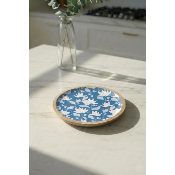 Hubrendy Bez Mango Agacı Pasta Tabağı & Sunum Tabağı 20 Cm Desenli
