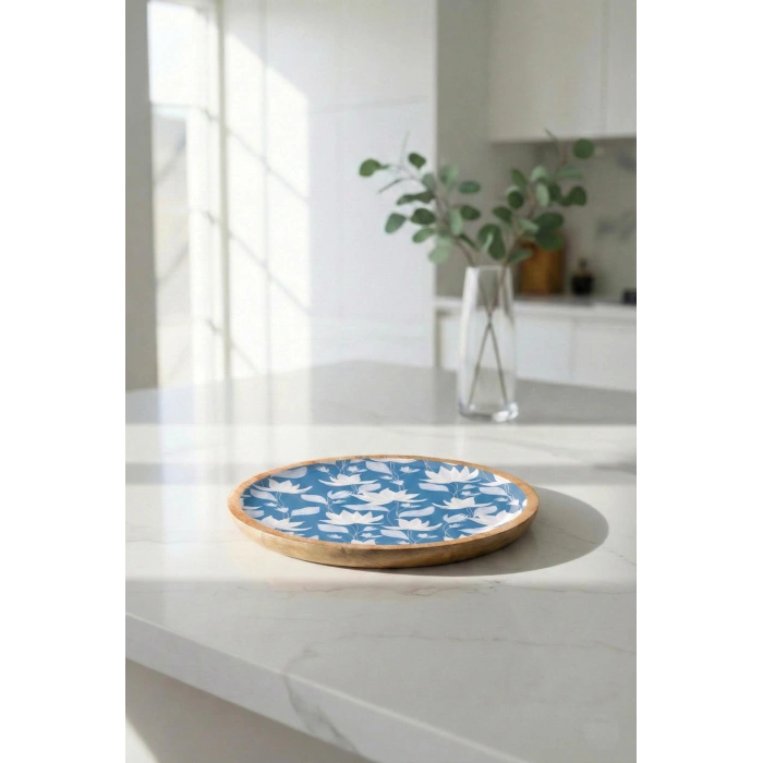Hubrendy Bez Mango Agacı Pasta Tabağı & Sunum Tabağı 20 Cm Desenli