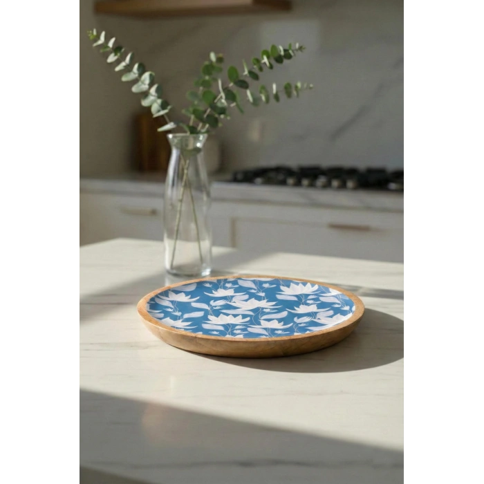 Hubrendy Bez Mango Agacı Pasta Tabağı & Sunum Tabağı 20 Cm Desenli